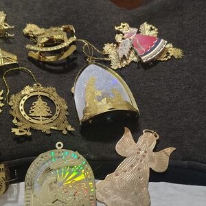 Gold Metal Christmas Ornaments - Angel, Nativity & Holiday Medallions